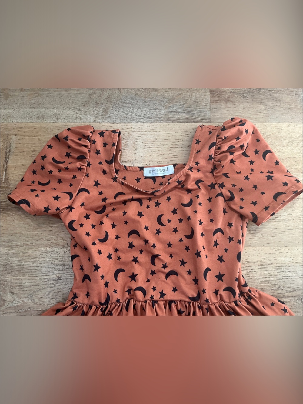 Rust Orange Moon & Star Ruffle Dress - Picture 2 of 3